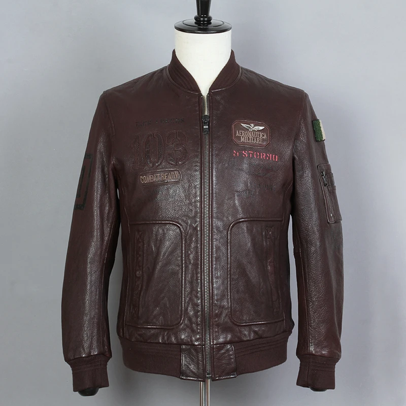 Мода 2020 Натуральная мужская коричневая летная кожаная Тонкая бейсбольная