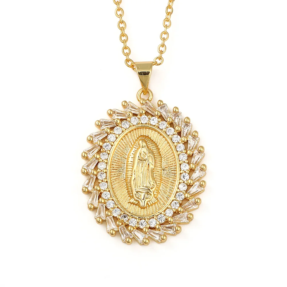 

Holy Virgin Mary Pendant Necklace Religion Dainty Golden Christian Cubic Zircon Women Choker Collier Femme Christian Jewelry