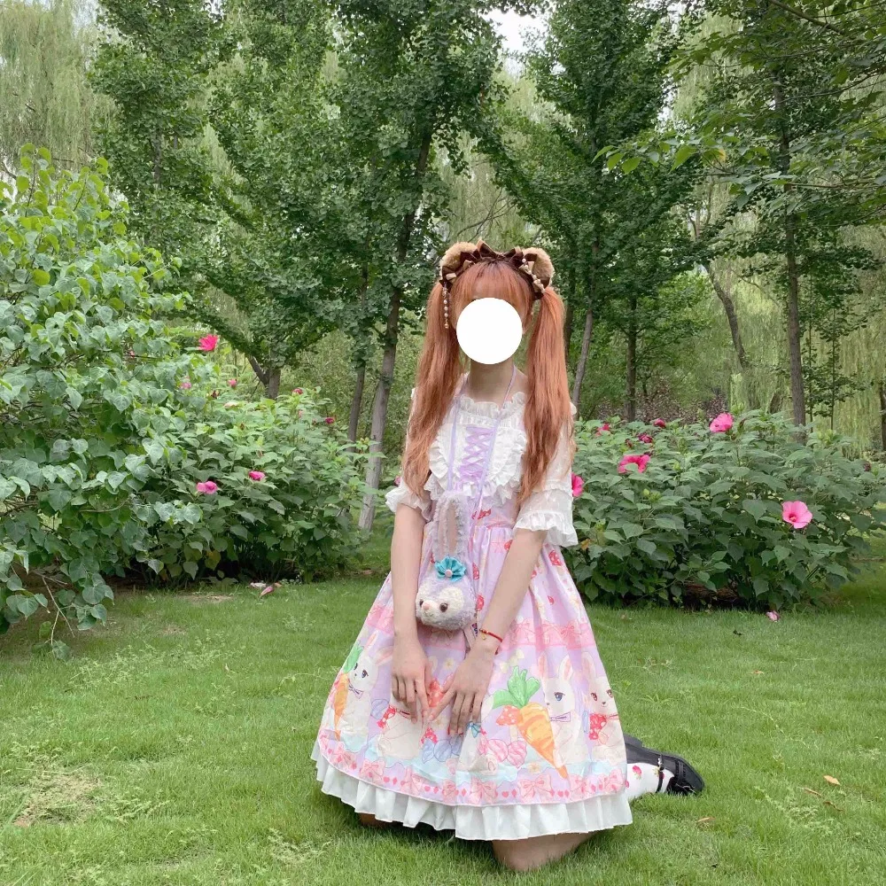 Kawaii японский Лолита девушка Лолита гриб кролик кружева милое платье без рукавов