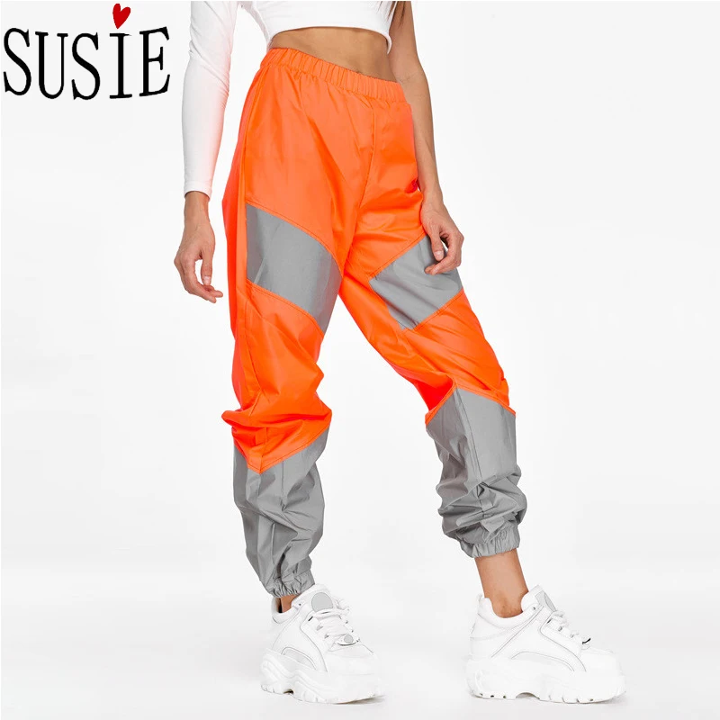 Брюки Светоотражающие женские брюки джоггеры нейлоновая Лоскутная спортивная