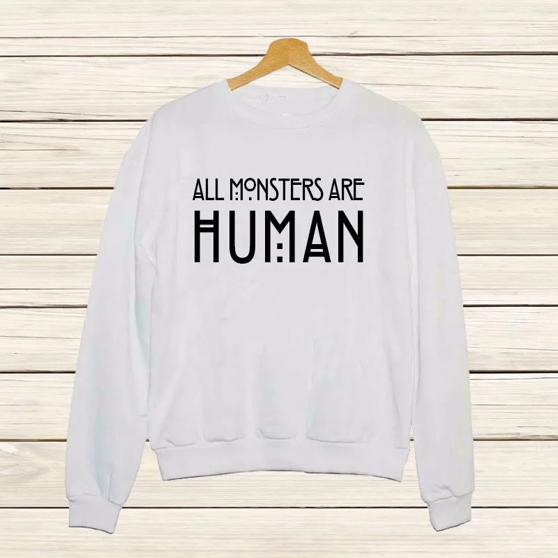 Letter All Monsters Are Human Hoodies Sweatshirts 2022 Women Casual Kawaii Harajuku New Sweat Clothing European Tops Korean