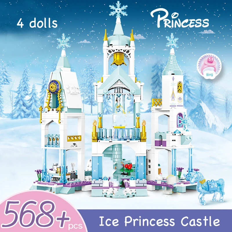 

Girls Toys Building Blocks Set Princess Ice Castle Party Dream House Villa Crystal Horse Assembled Model Kid's Birthday Gifts