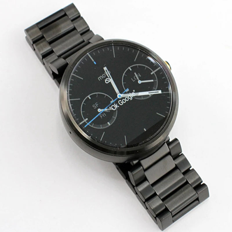 Ремешки из нержавеющей стали 22 мм для умных часов Moto 360, браслет, быстрая застежка, металлическая коррея Motorola.