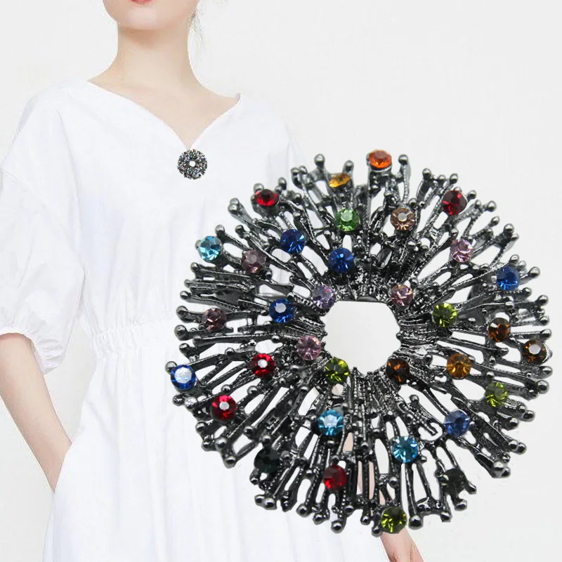 Винтажный сверкающий Многоцветный Кристалл ключ круглая брошь булавки для