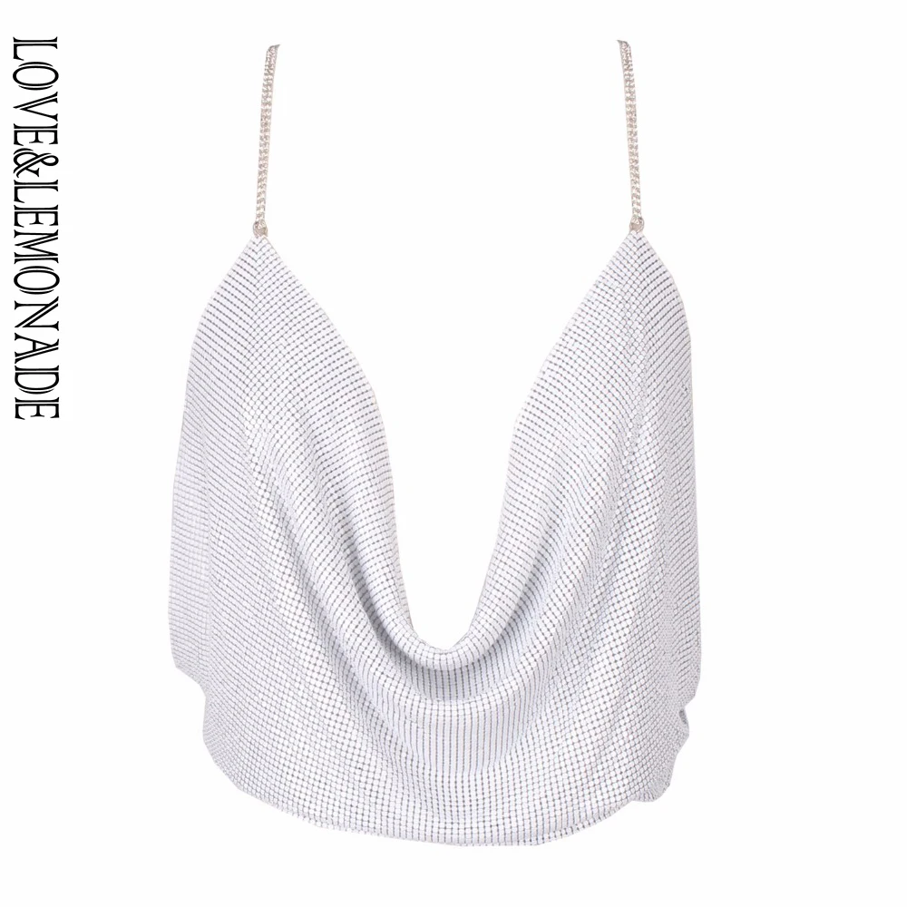 Жилет LOVE & LEMONADE из металлического материала белый 9866|top white|sexy white toptop top |