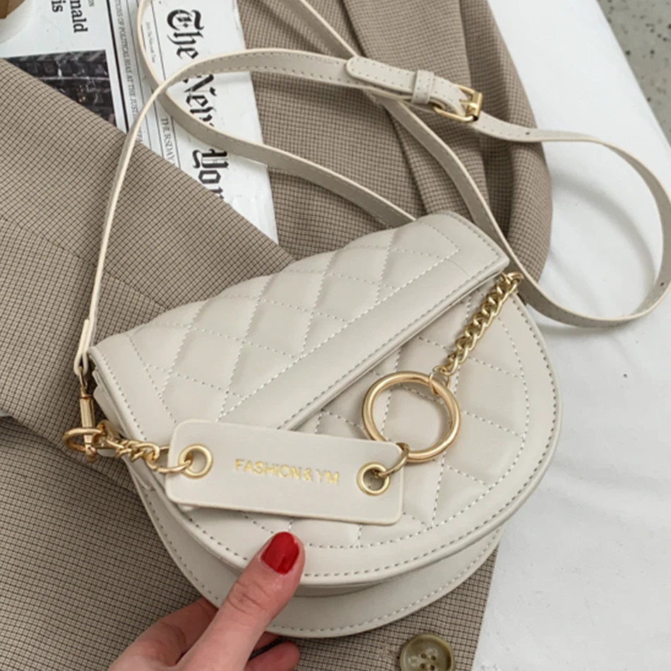 

Diamond Lattice Semicircle Saddle Bags Pu Leather Shoulder Bags for Women 2021 Brand Ladies Crossbody Bag Female Travel Handbags