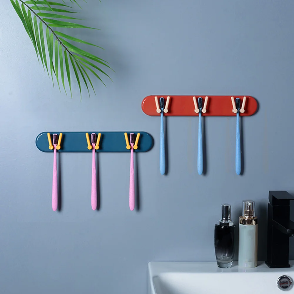 

2pcs Practical Toothbrush Shelf Wall-mounted Toothbrush Rack Hook Cup Holder