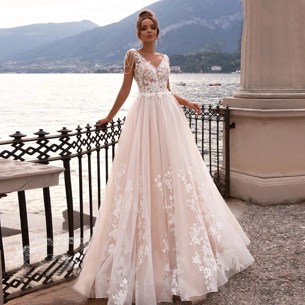 

Летний мягкий тюль, цвет Шампань, мягкий тюль с V-образным вырезом, женское платье с открытой спиной, Пляжное свадебное сексуальное платье дл...