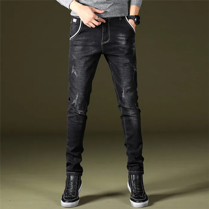 Мужские джинсы в стиле смарт-кэжуал синие эластичные брюки большие размеры C23