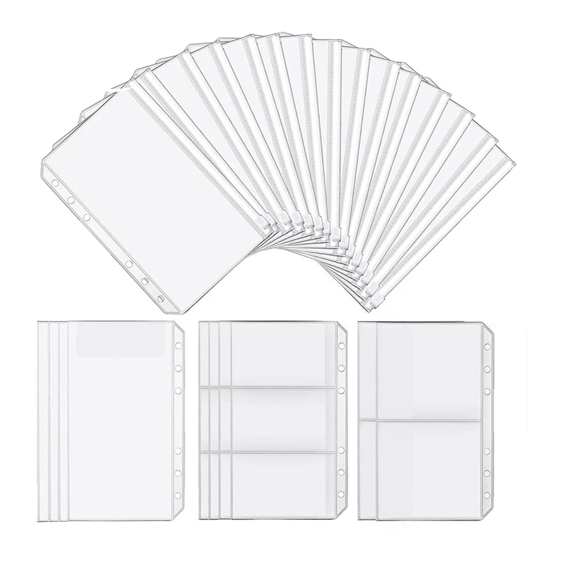 

32 Pcs A6 Binder Pockets 6 Holes Binder Zipper Pouch Folders for Binder Loose Leaf Bags,Name Cards and Receipt