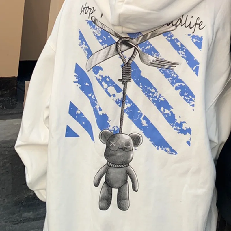 

2020 carton bear oversized sweatshirt hip hop loose fit hoodies men high street clothes for men and women