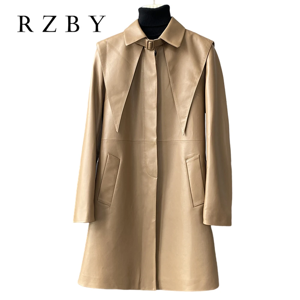 

100% Natural Sheepskin кожаная куртка женская Genuine Leather Long Jacket Peter Pan Collar Chaqueta Cuero Mujer Suede RZBY771