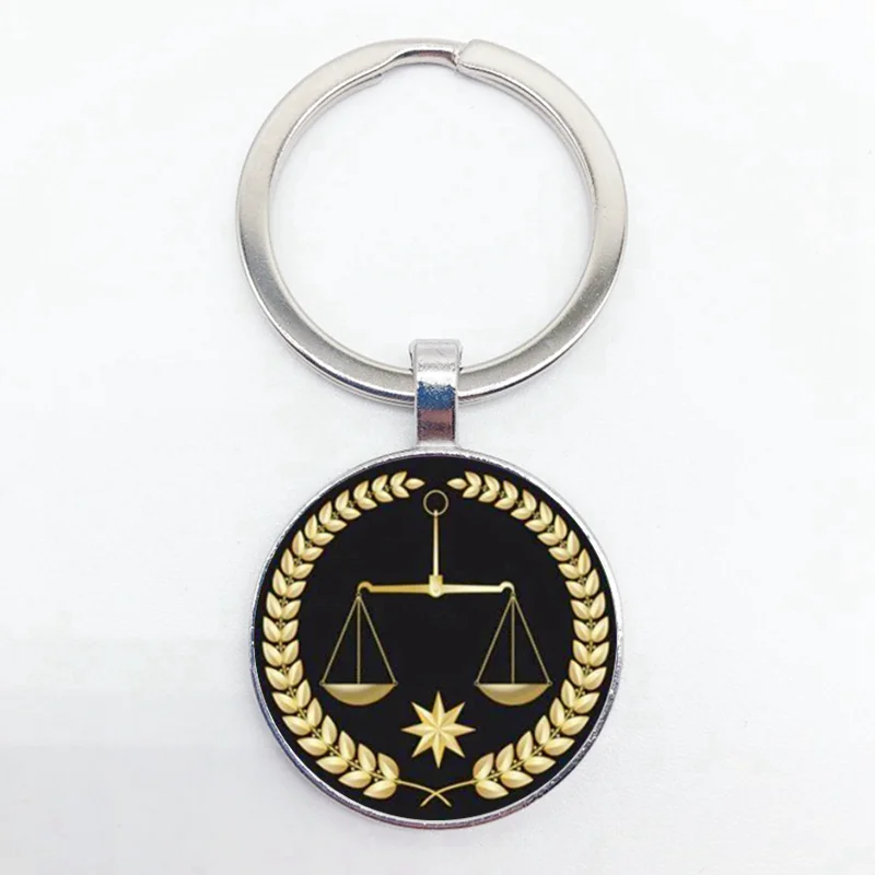 

Popular Libra Badge Keychain Judge's Justice Gold Badge Texture Pattern Convex Glass Pendant Keychain Men's Gift