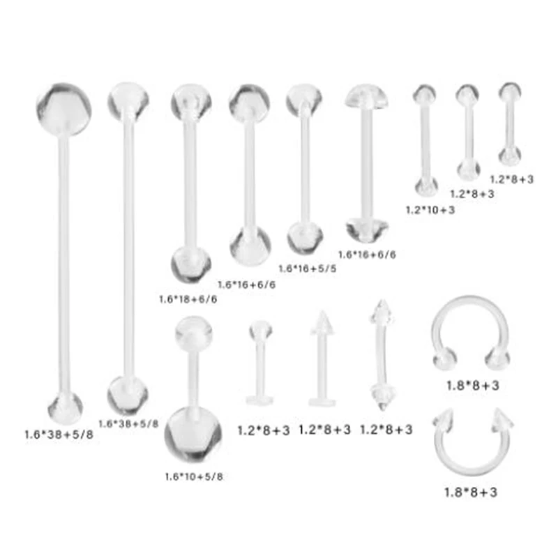 

15Pcs Clear Belly Ring Earring Lip Ring Tongue Barbell Nipple Bar Body Piercing