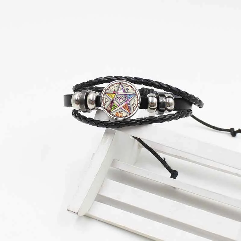 Новые аксессуары Psychedelic пятиконечная звезда тканый кожаный браслет модные