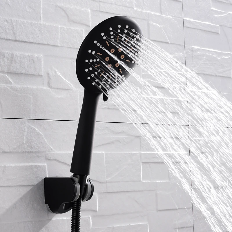 

Black Shower Head 3 Function Hand Held Spray Matte Wall Mounted Set With Hose Holder Water Saving Rainfull Bathroom Shower Set