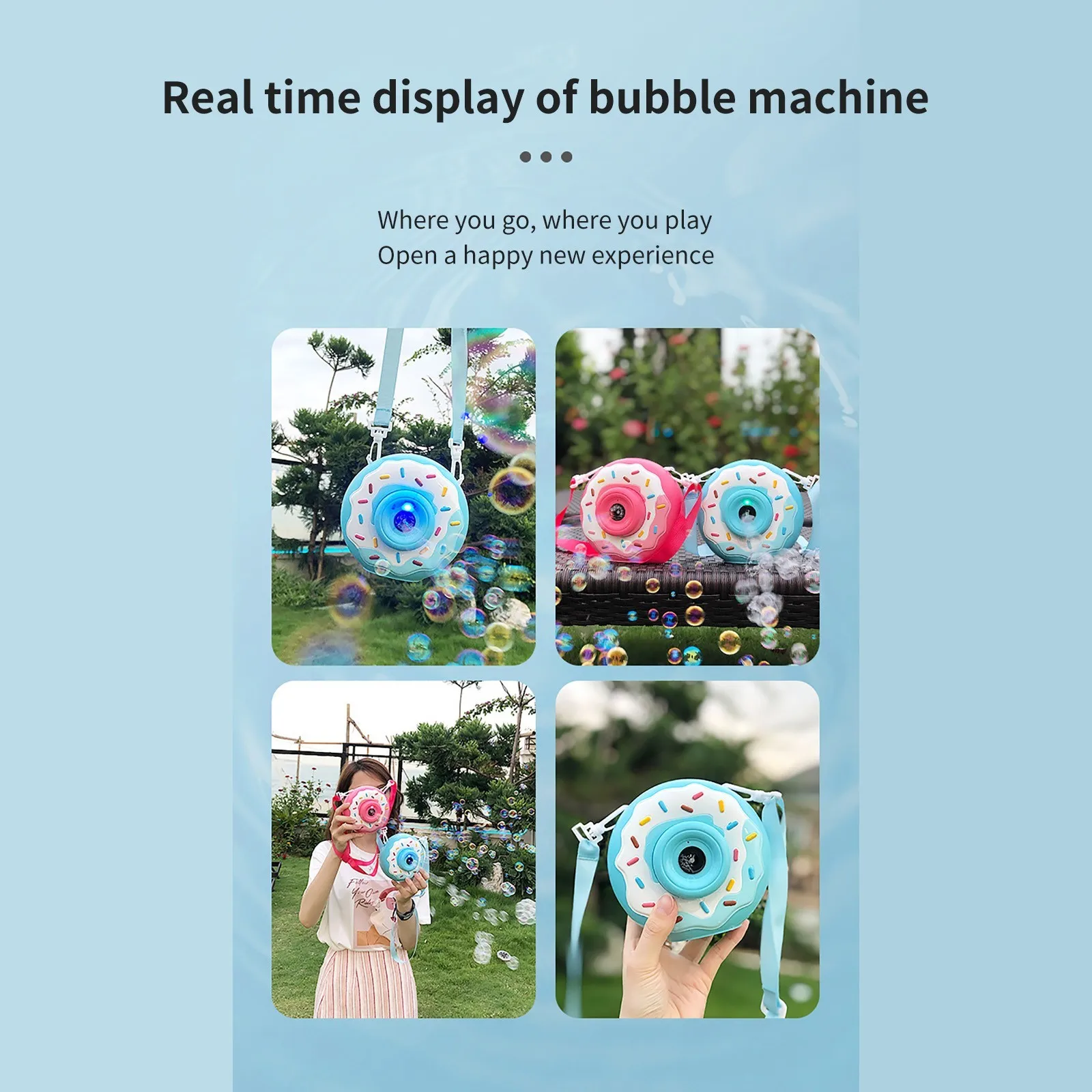 

Bluey Automatic Bubble Machine Soap Blower Party Summer Outdoor Toy Kids Cartoon Camera Donut Shape Summer Beach Toys 100my