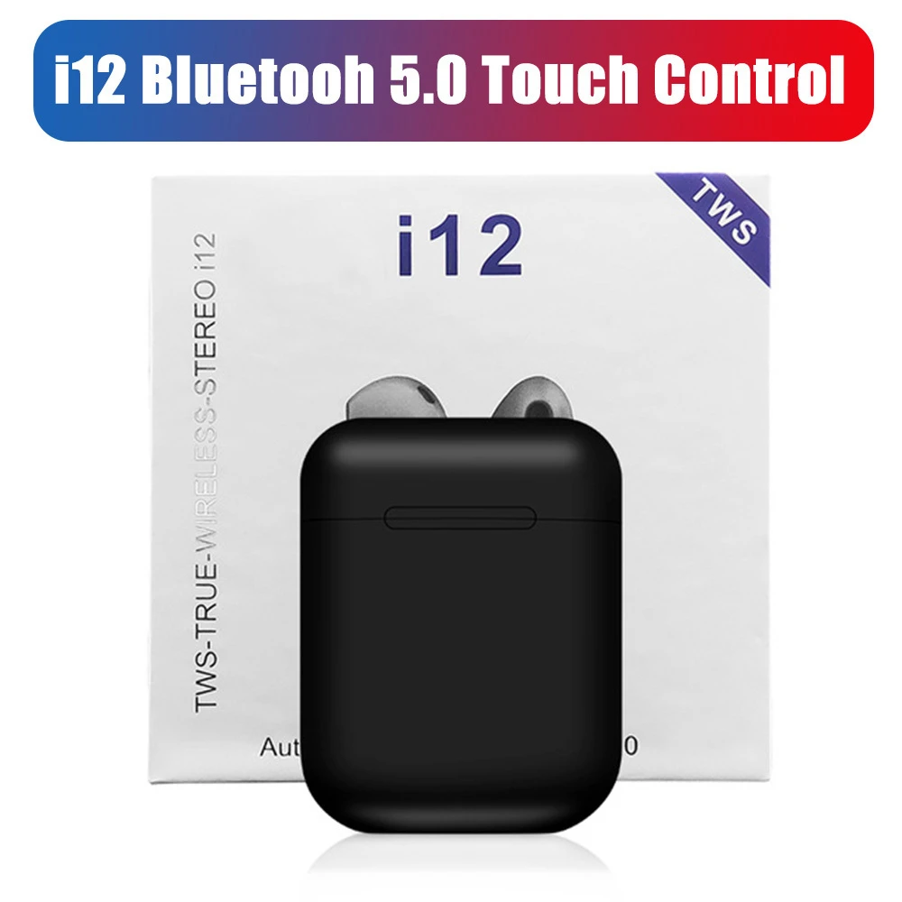 black-No box I12 Tws Bluetooth 5,0 наушники, мини беспроводные гарнитуры, настоящие беспроводные стерео наушники для Iphone Android телефонов - Цвет: black-No box