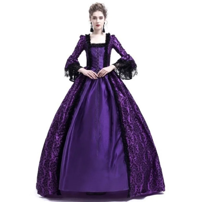 Larp Halloween Velvet Witch Princess noble Long Dress Adult Costume Cosplay Outwear Gothic Medieval Dress trumpet Queen Costume