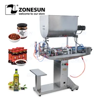 zonesun 2 heads semi automatic pepper chili sauce honey cream paste filling machine can filler machinery with mixing function