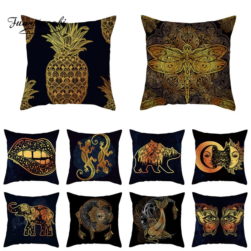 Чехол для подушки Fuwatacchi 45x45 см наволочка с золотым солнцем луной колдовством дома