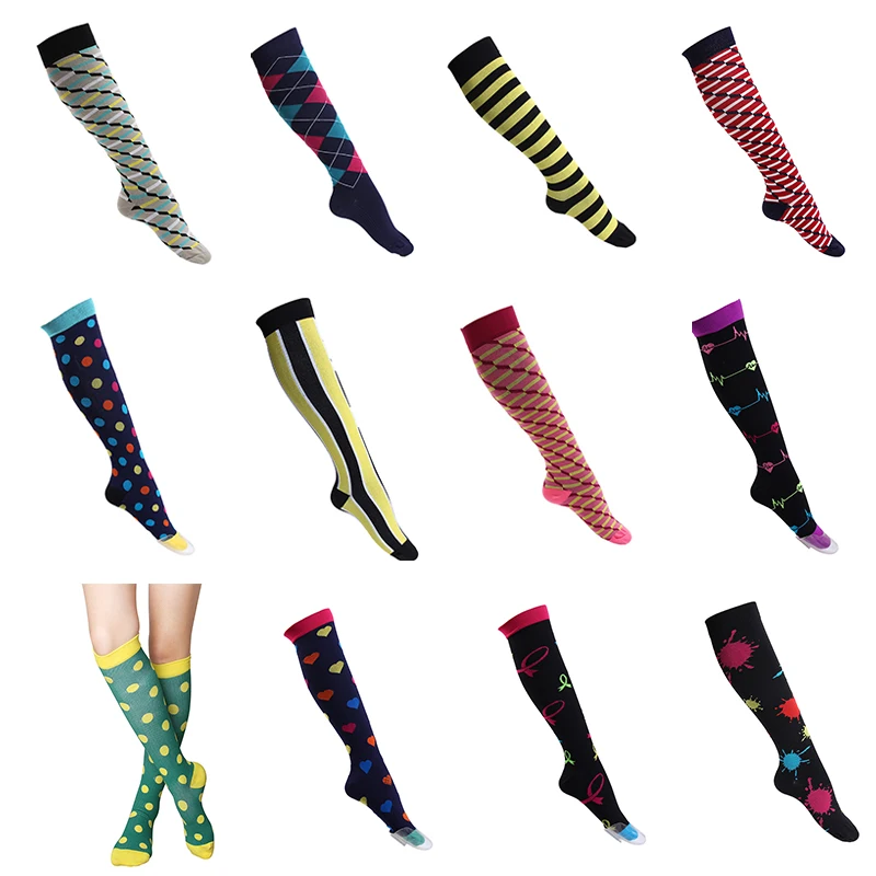 Носки женские длинные в полоску компрессионные эластичные до бедра забавные