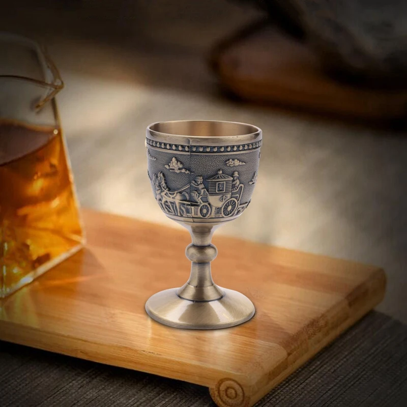 Classical Metal Wine Cup Handmade Small Goblet Household Copper Glass Carving Pattern | Дом и сад