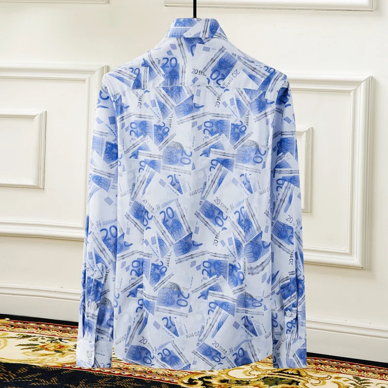 Брендовая мужская рубашка с принтом длинный рукав тонкая повседневная Chemise homme