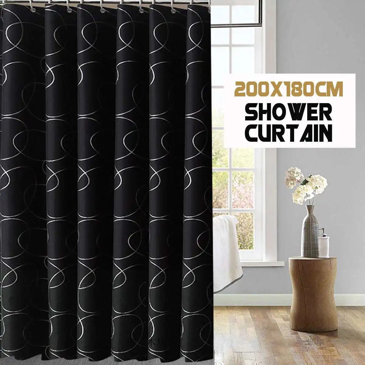 

Meigar Printing Polyester Fabric Shower Curtain 180cm for Bathroom Waterproof Bath Screen Curtains Home Decoration w/12 Hook