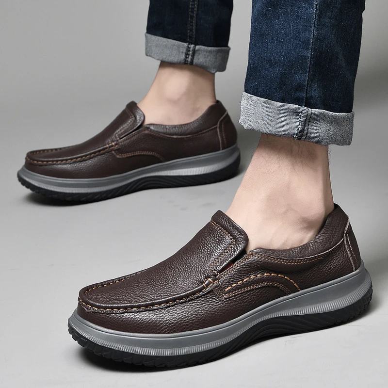 

Men's Leather Shoes Luxury Brand Genuine Leather Fashion Slip-On Classic Hand Stitched Thick Bottom Breathable Casual Loafers