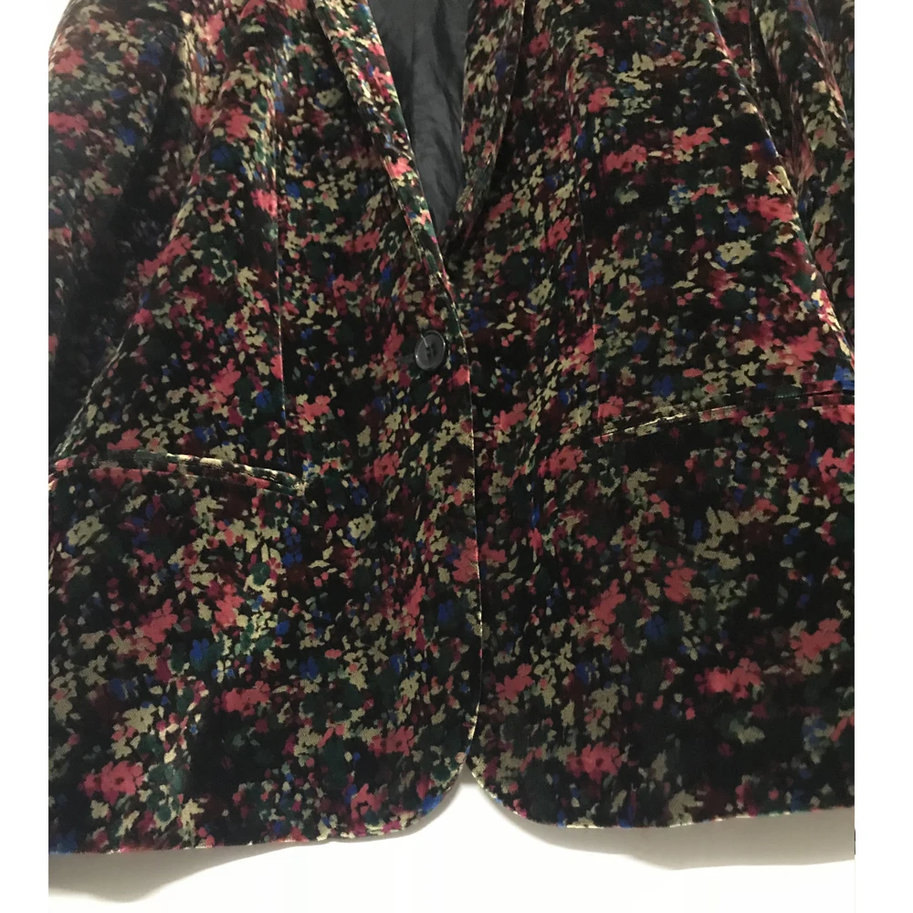 Женская Осенняя куртка с цветочным принтом V-образным вырезом и одной пуговицей |