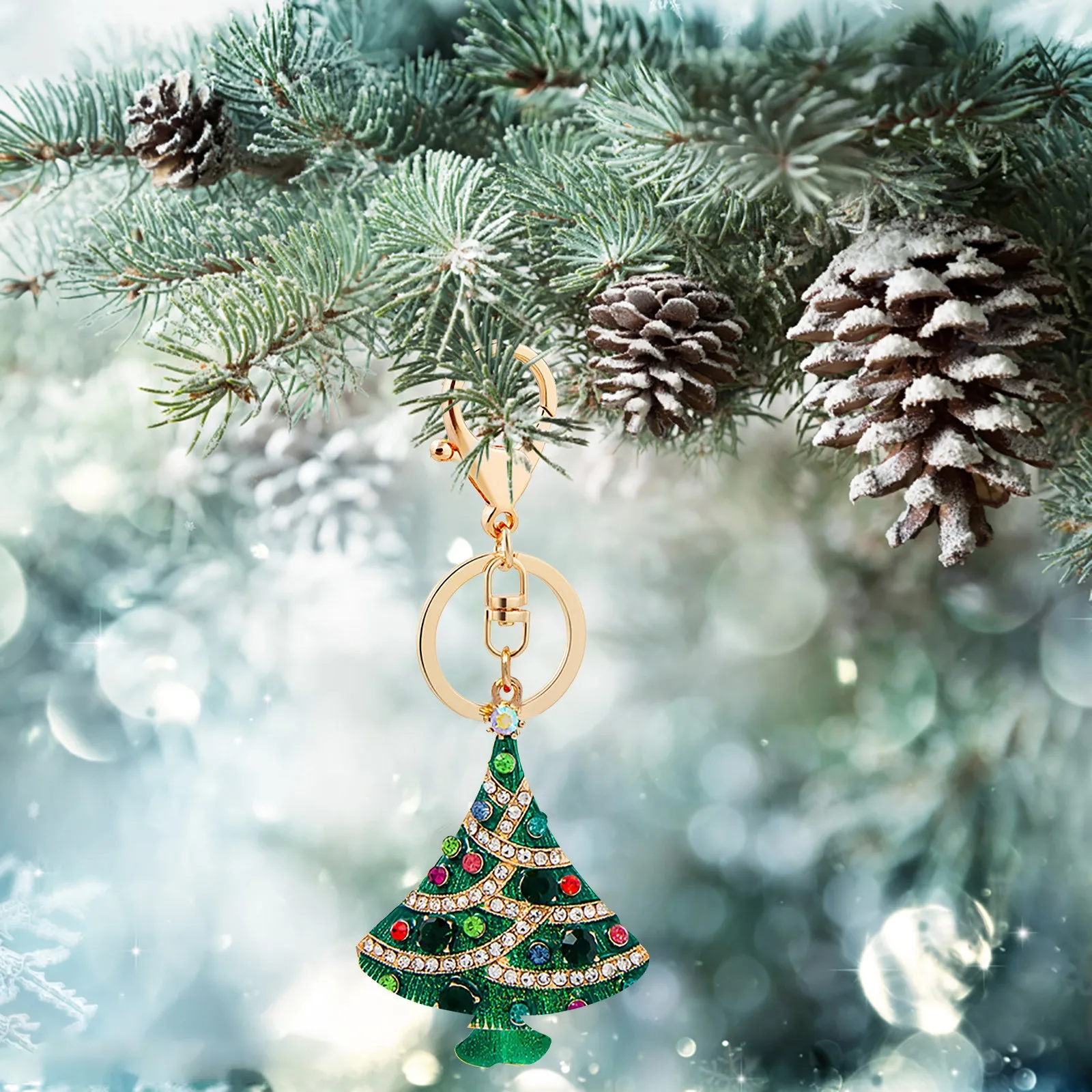 Creative Rhinestone Keyring Pendant Diamond‑Studded Cartoon Christmas tree Metal Cute Bag Charm Key Girls Gifts | Дом и сад