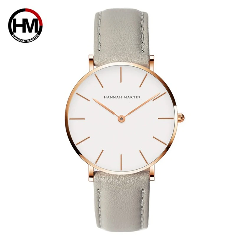 

Hannah Martin High Quality Rose Gold Dial Watch Men Leather Waterproof Wristwatch Women Dress Fashion Japan Quartz Movement Saat