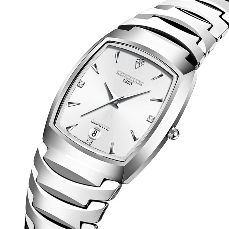 KINGNUOS High-end fashion casual couple calendar week display quartz steel belt men's  ladies Square watch