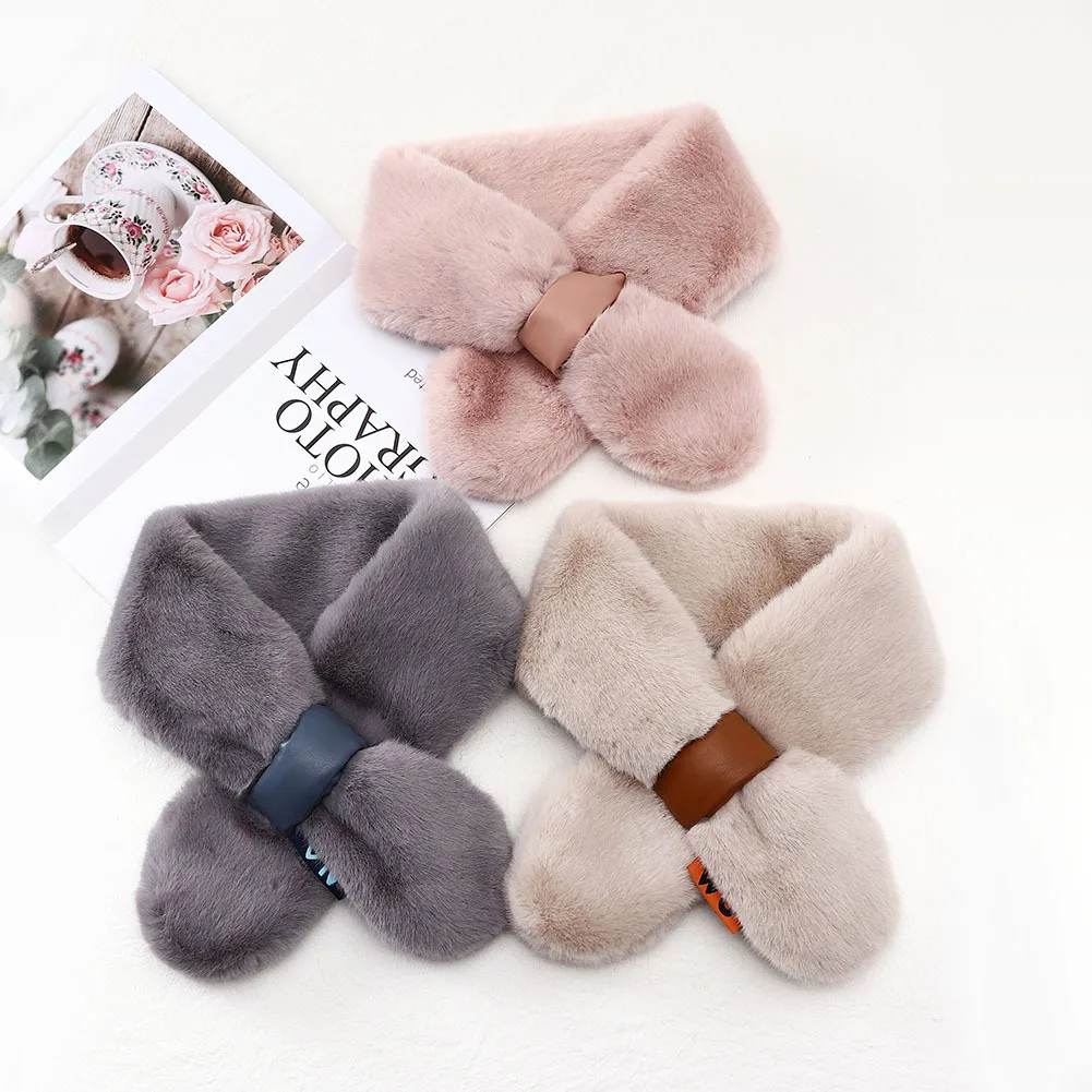 Женский зимний шарф Кольцо из искусственного кроличьего меха с кожаной пряжкой| |