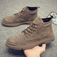 2021 spring and autumn new trend all match high top mens casual shoes frosted leather lace up warm round toe mens shoes