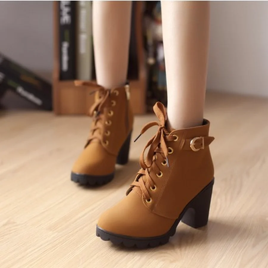 

New spring Winter Women Pumps Boots High Quality Lace-up European Ladies shoes PU high heels Boots Fast delivery rtg67
