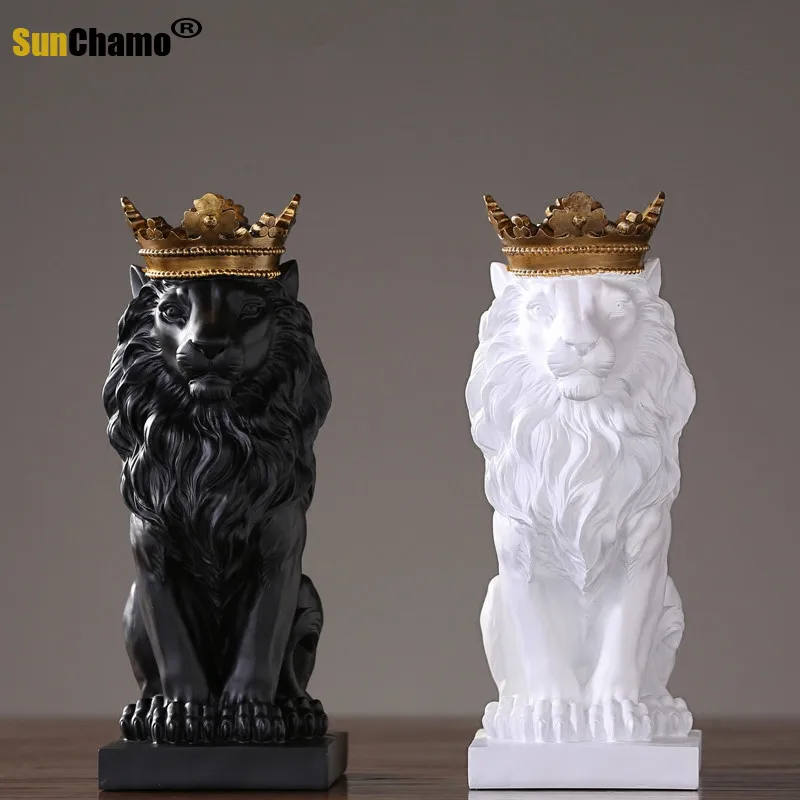 Новинка 2021 креативная Современная Золотая Корона черная статуя льва фигурка