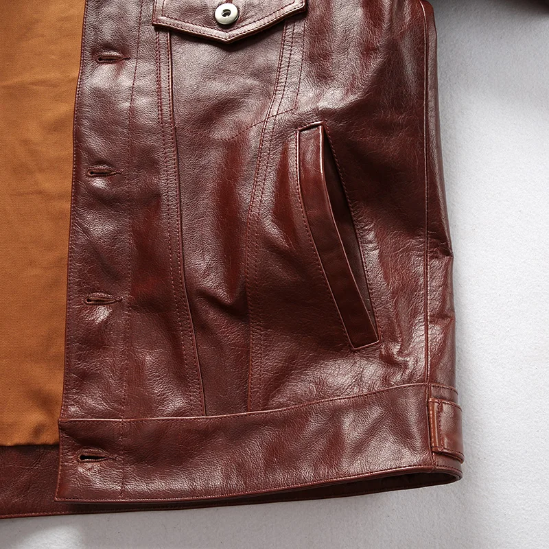 Мужская красная куртка из коровьей кожи 2020 с карманами модное приталенное пальто