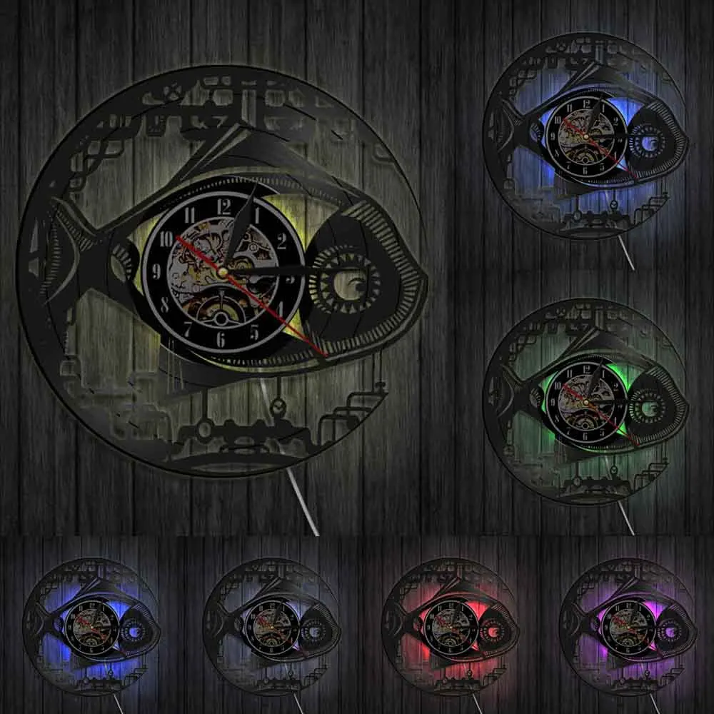 Винтажные настенные часы в стиле стимпанк с роботом и рыбкой механические