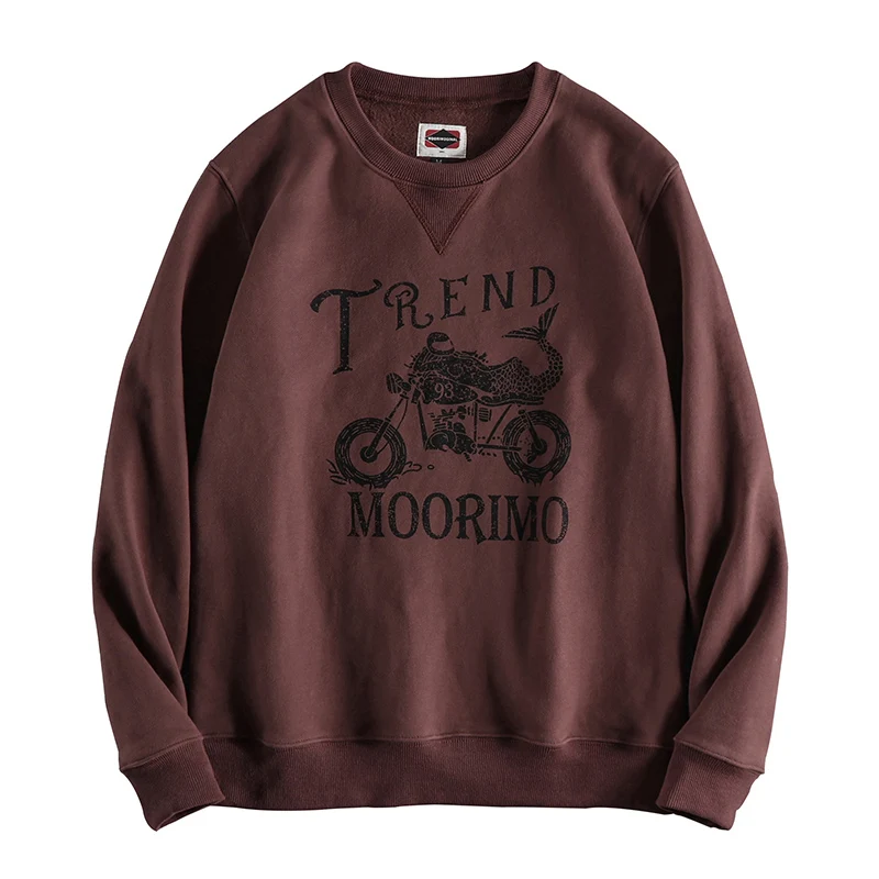 

2020 Autumn and Winter Fleece Thick Warm Youth Top Amakaji Retro Motorcycle Printed Men's Hoodies Long Sleeve O-neck Top Coat