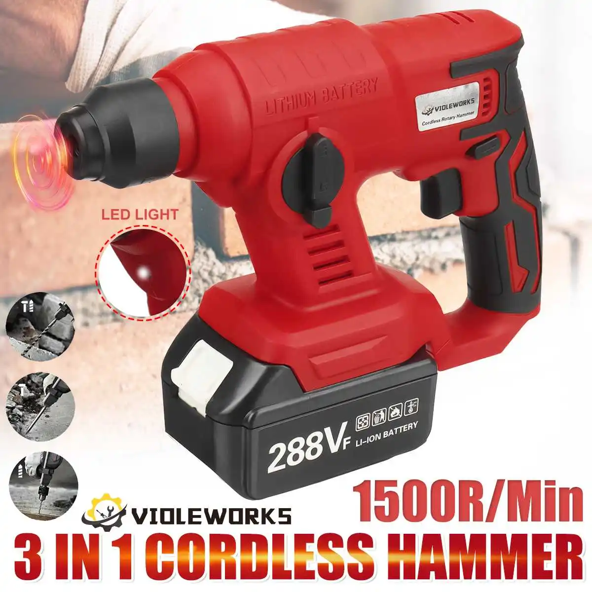 

3 In 1 Rechargeable Electric Impact Drill Rotary Hammer Brushles Cordless Hammer Electric Drill Tool for 18V Makita Battery