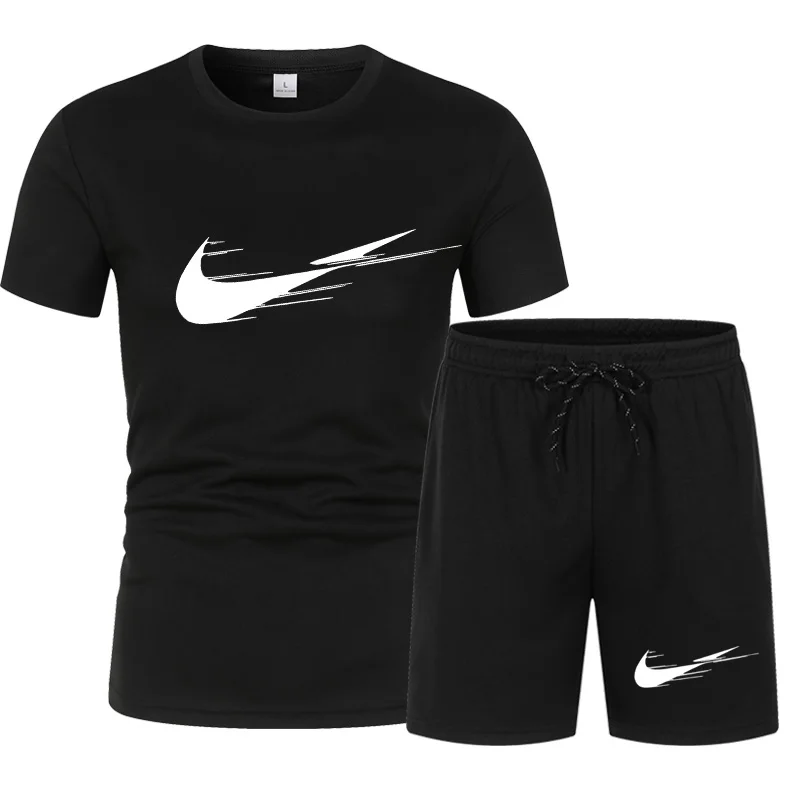

Tracksuit T Shirts+shorts Suit Men 2 Pieces Sets Summer IКNIKEС Sportswears Beach Wear Men's Tees Short Pants Suit men's set