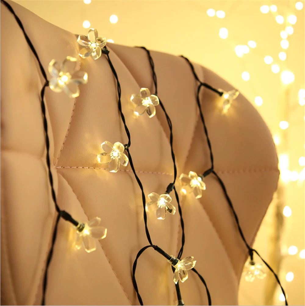 Цветущая вишня 20/30/50/60LED Солнечный Сказочный светильник гирлянда на открытом