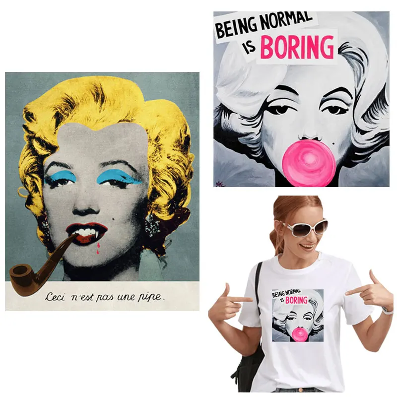 

Fashion Thermo Stickers On Clothes Marilyn Monroe Iron Patches Funny Paintings Stripes Heat-sensitive Transfers Custom Badges