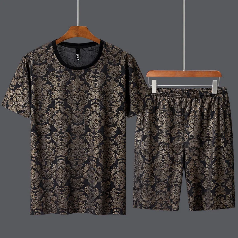 

Plus Size 10XL Printing Hip Hop Short Sleeve O-Neck Sweatshirt + Shorts Sportswear Mens Set Fashion Summer Tracksuit Two Piece