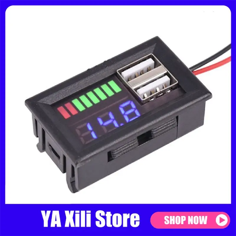 

LED Digital Display Voltmeter Voltage Meter Volt Tester Dual USB 5V 2A For DC 12V Cars Motorcycles Vehicles Battery Capacity