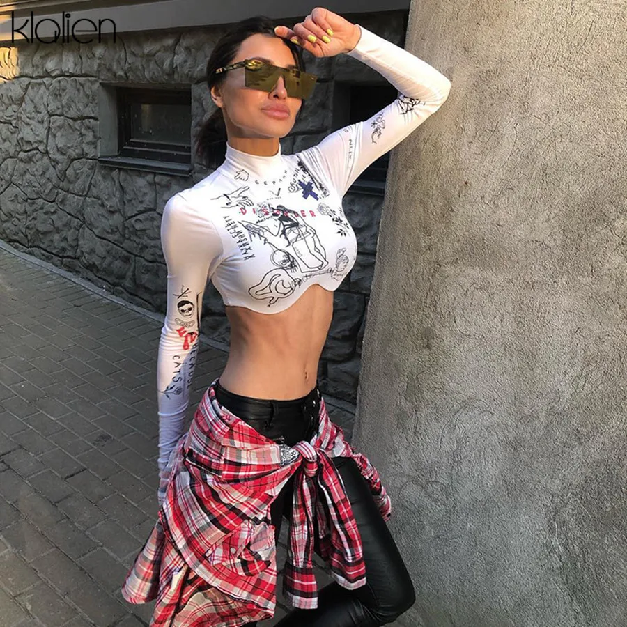 Женский укороченный топ KLALIEN базовая футболка с длинным рукавом и асимметричным