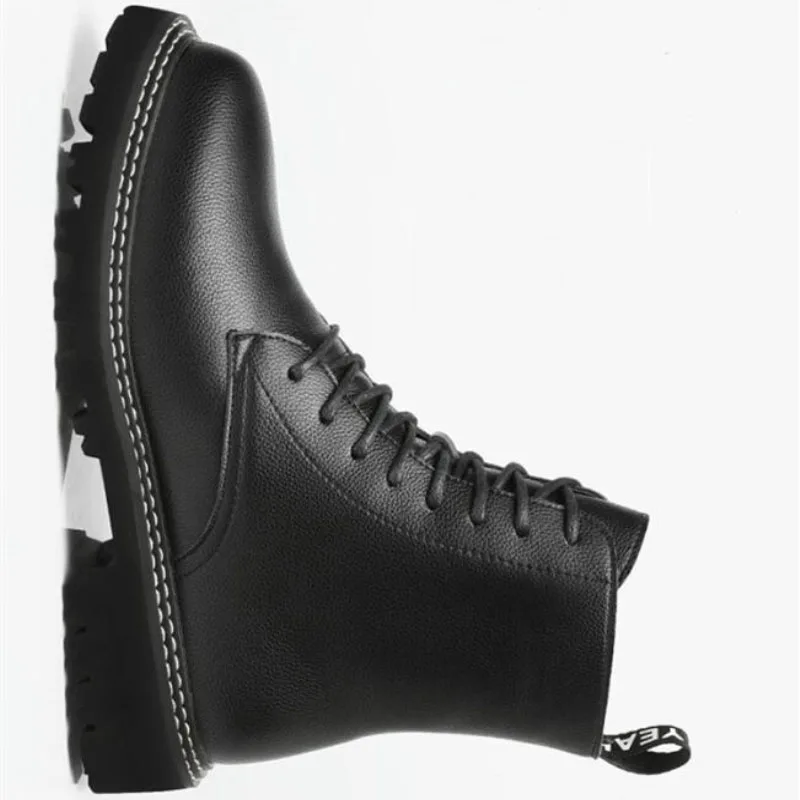 Мужские зимние ботинки повышенной высоты теплые кожаные водонепроницаемые