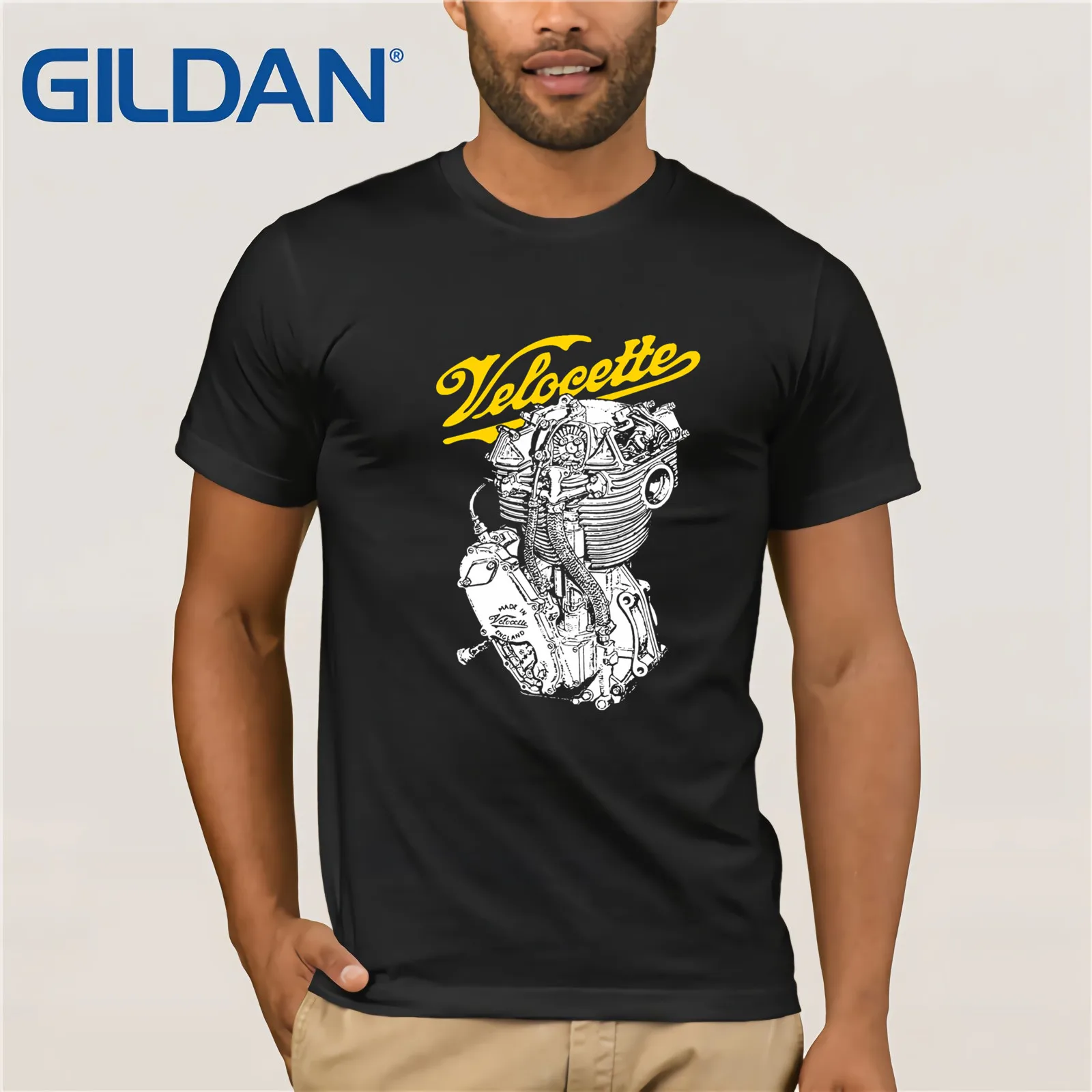Мужская классическая футболка из 100% хлопка с принтом двигателя мотоцикла